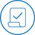 Et blått sirkelikon med en strektegning av et ark med en hake på som et symbol for Care Check-In